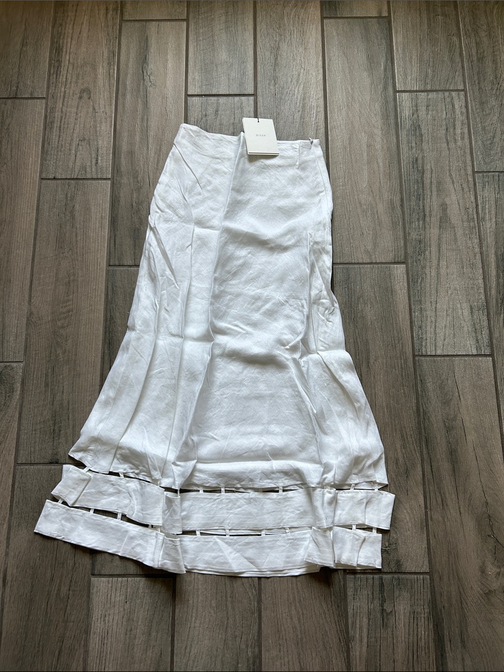 DISSH White Midi Skirt with Ladder Hem Detail